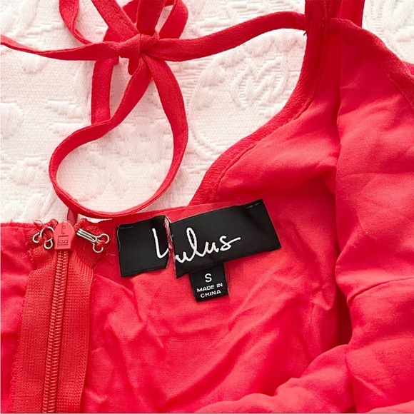 NWOT Lulus Carmela Coral Red Ruffled Mini Dress Small - Picture 3 of 9